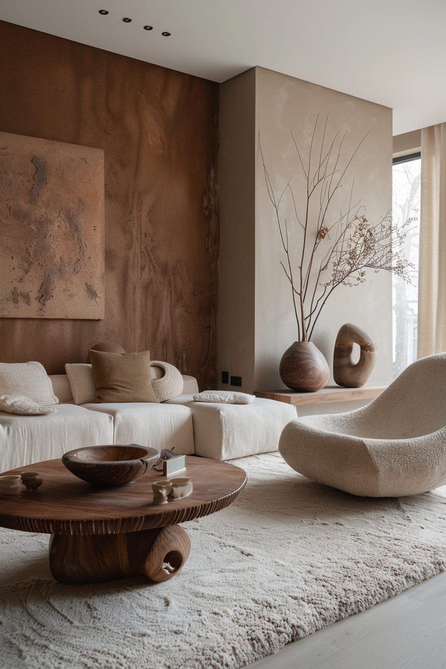 Milay Studio — warm living space with sculptural details